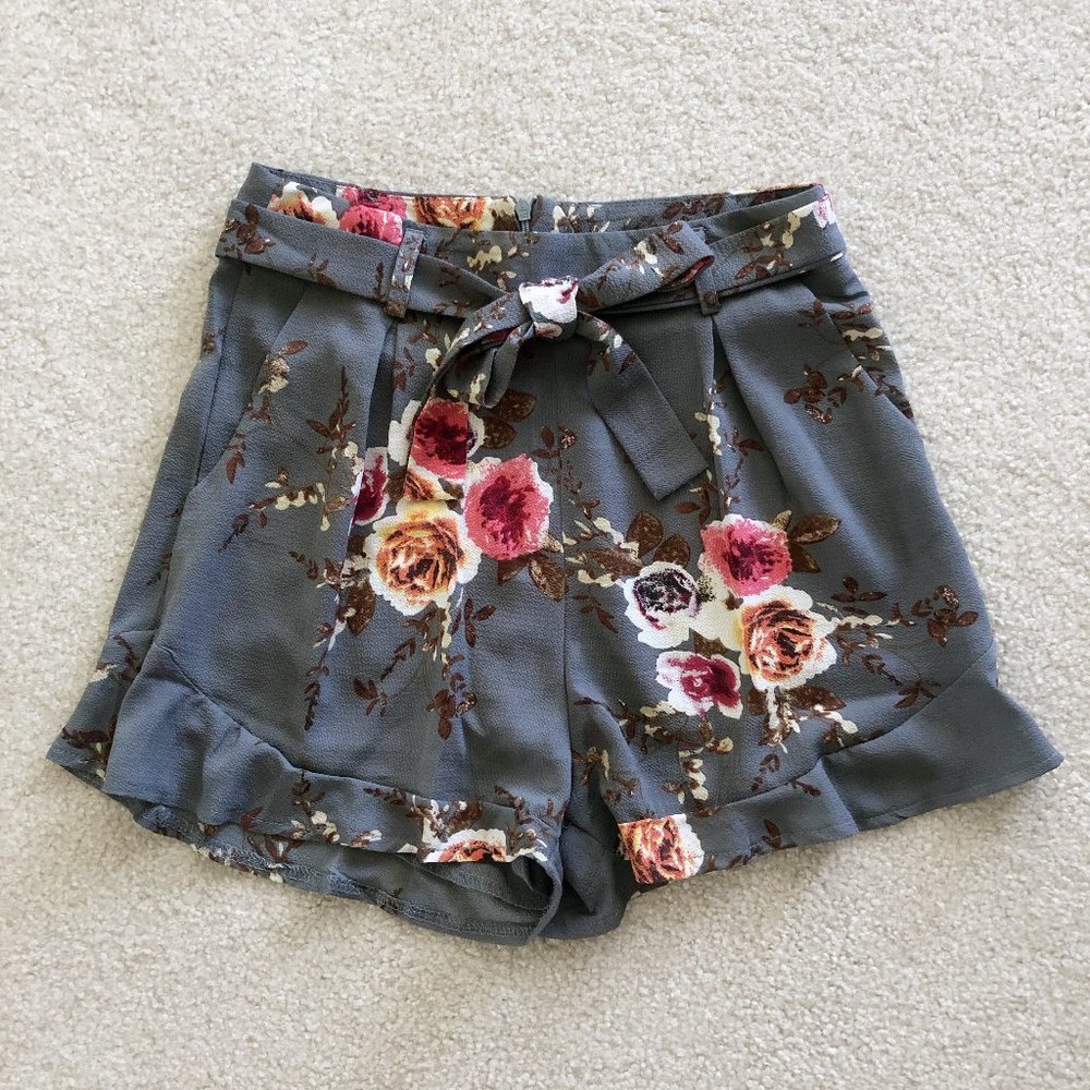 Boho Floral Print High Waist Belt Summer Shorts